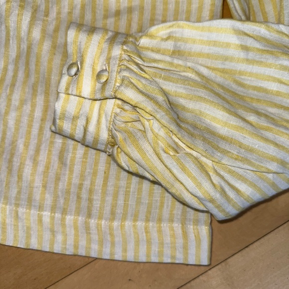 FRAME yellow/white stripe linen top, S, GD1215 - Picture 4 of 7